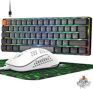 ZIYOU LANG MK21 Gaming keyboard and mouse sets with Mouse pad, UK Layout Wired LED RGB Backlight Mechanical keyboard, Honeycomb Shell Mouse, Ergonomic PC Keyboard and Mouse Set for Xbox, PS4, Laptop