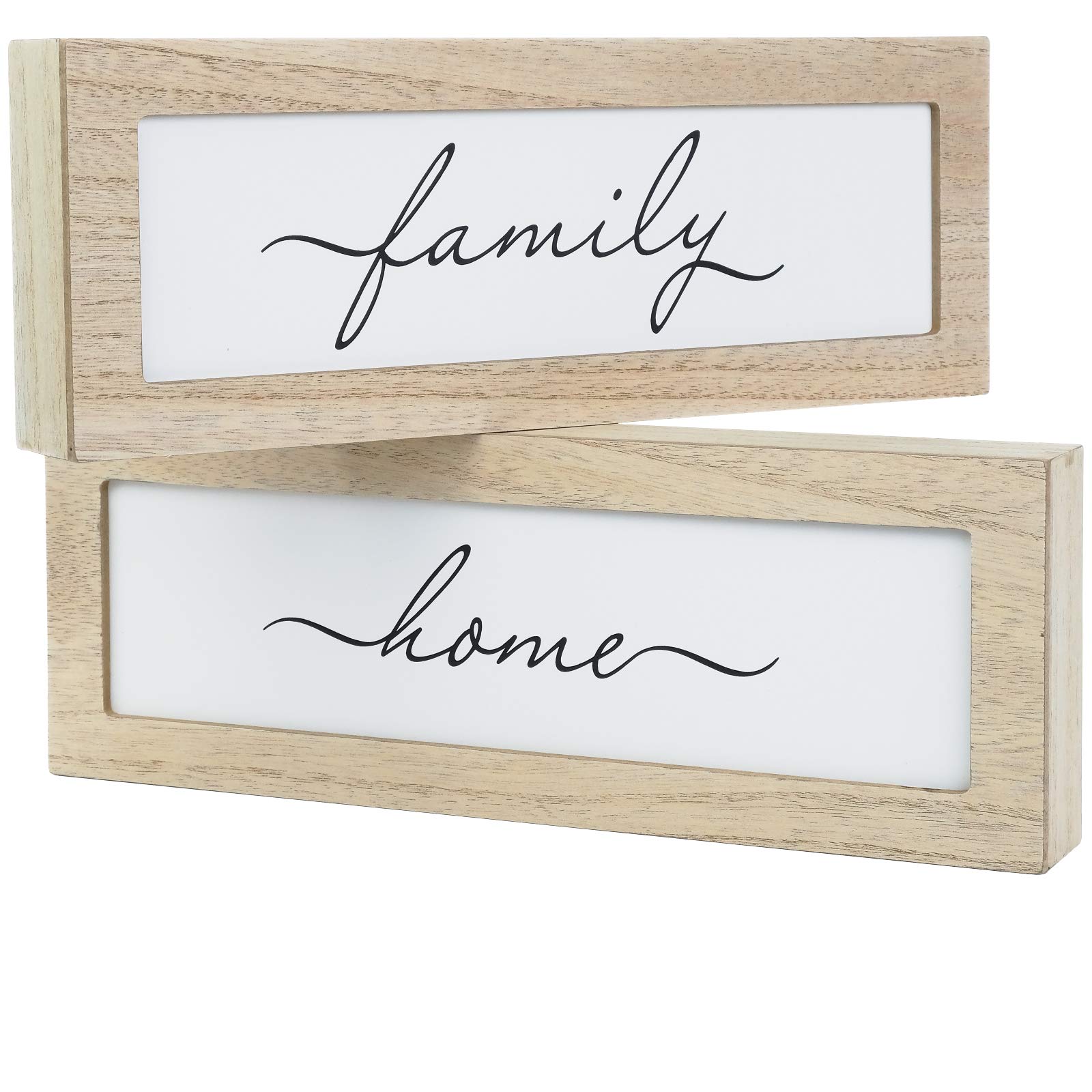 Excello Global Products Paquete de 2 letreros de madera clara para caja de sombra - Home & Family