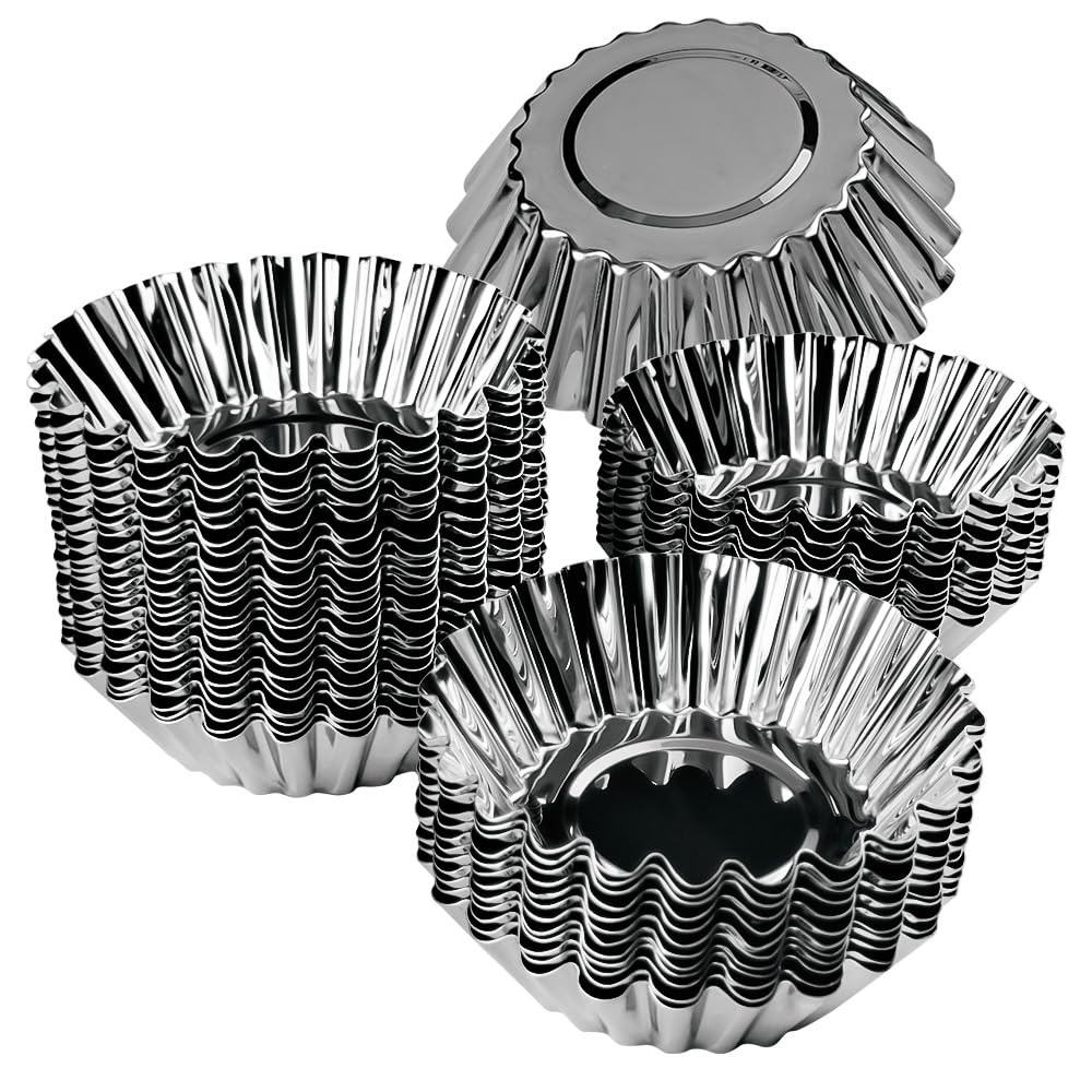 Molde de acero inoxidable con forma de crisantemo que se puede reutilizar para mini pasteles, tartaletas, tartas de frutas, mini pasteles, quiche, cupcakes, magdalenas, pudín, molde para