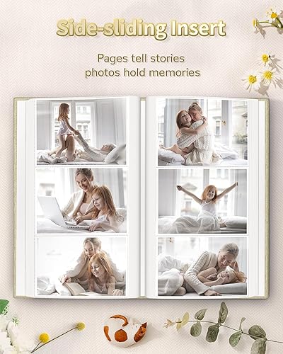 Miniatura 5 de Artfeel Álbum de fotos de 4 x 6 pulgadas con 300 bolsillos, álbumes de fotos deslizables, cubierta de lino, libro de recuerdos con ventana frontal,