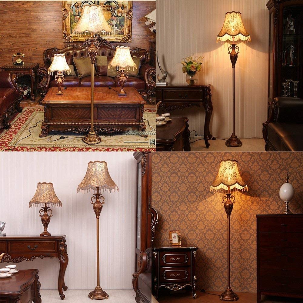 Standing Lamps Lampa Podłogowa W Stylu Europejskim E27 Rzeźbiona Salon Sypialnia Lampka Do Czytania Sofa Light Podłogowa Salonu(B,Dimmer switch)