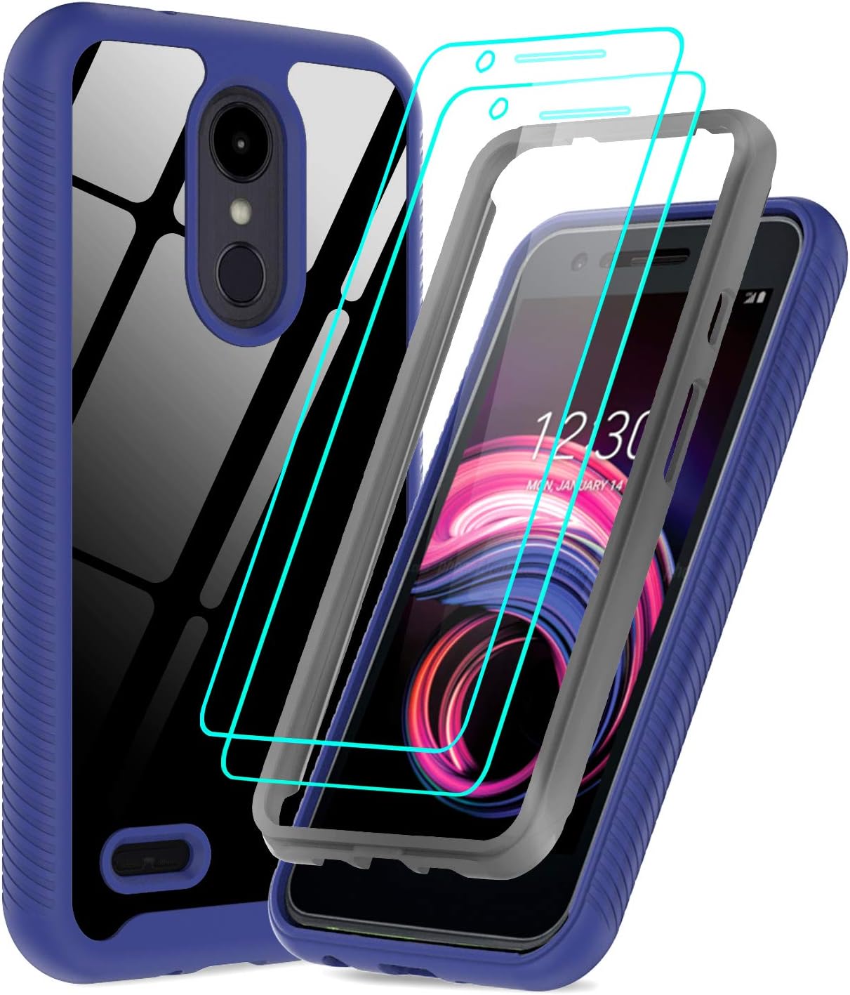 LeYi Compatible for LG Tribute Empire Case, LG Aristo 3 Phone Case, LG Rebel 4 LTE/Fortune 2/Tribute Dynasty/Aristo 2 Plus Case with Screen Protector, Full-Body Hybrid Bumper Clear Case, Blue