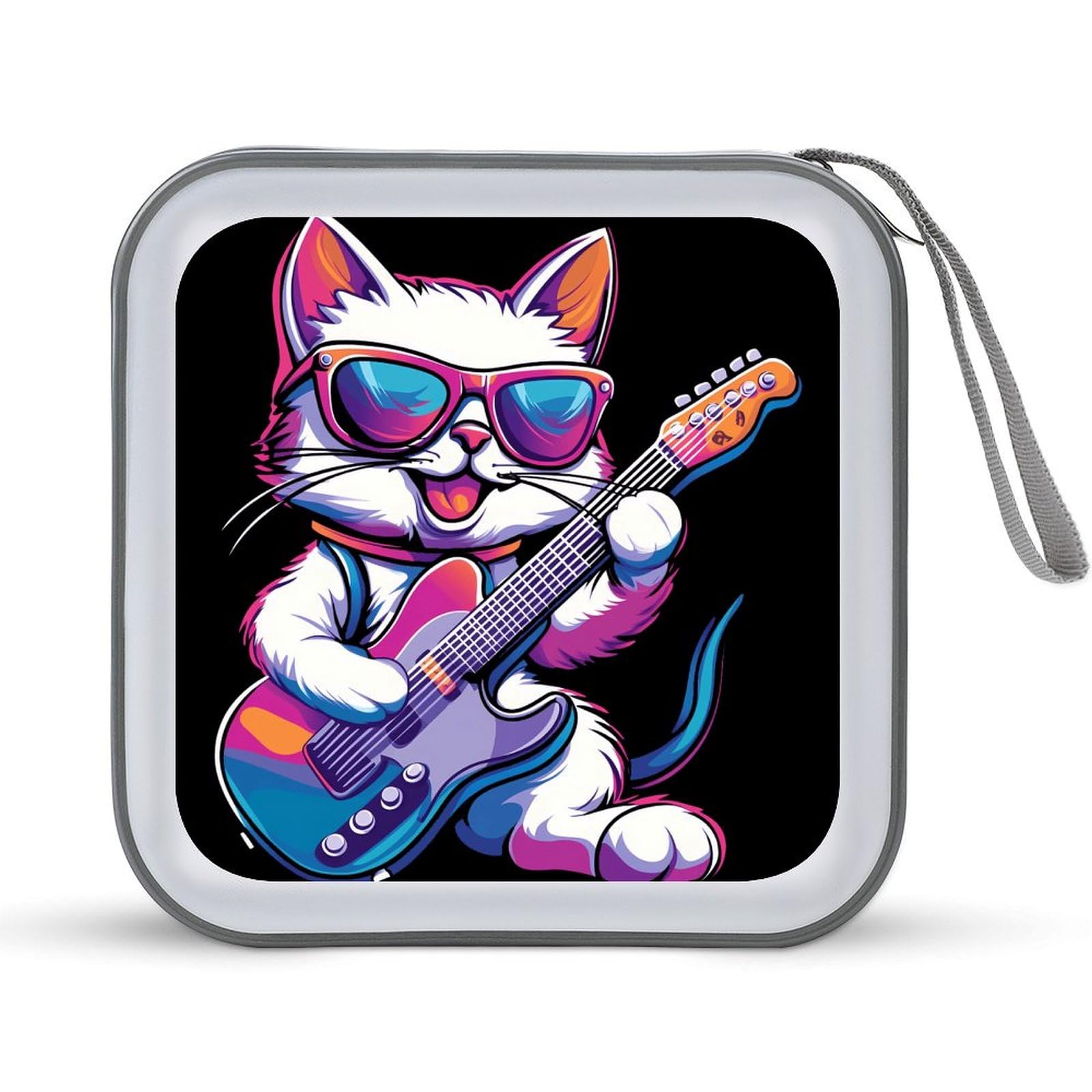 Rock Cat Playing Guitar CD Case Plastic DVD Case Holder Wallet Disc Storage Organizer for Car Travel