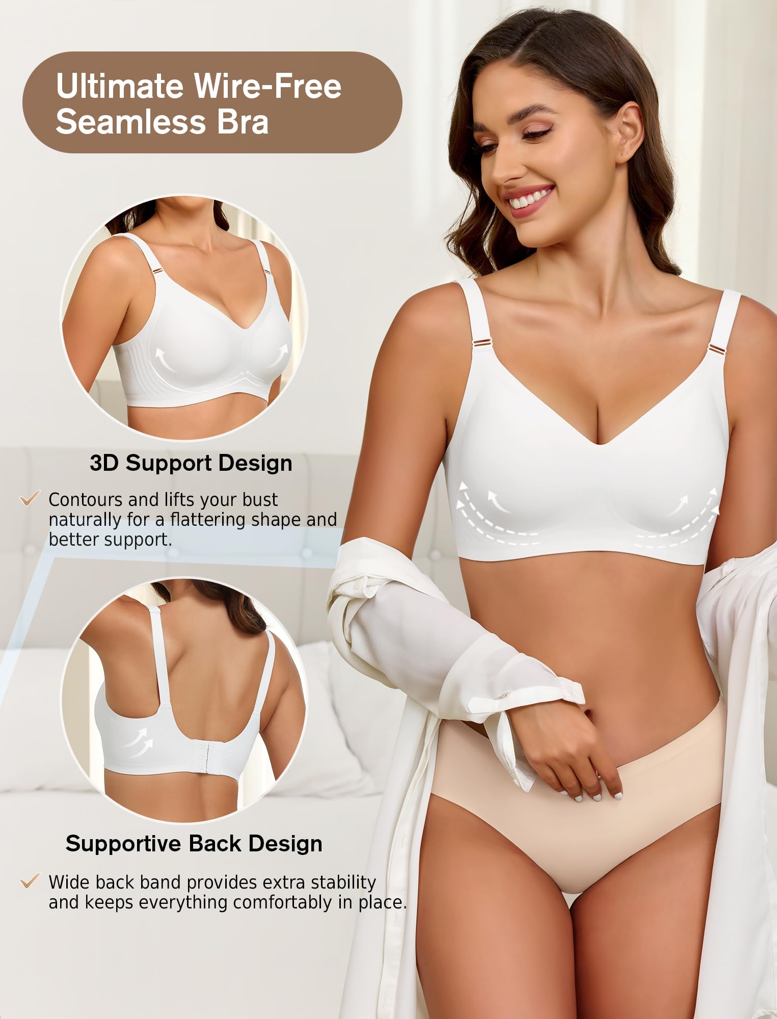 Soutien Gorge sans Armature Push Up Rembourré Brassière Femme sans Coutures Comfit Soutien-Gorge Maintien Fort Grande Taille Bra Confort Quotidien Soutien Gorge Minimiseur