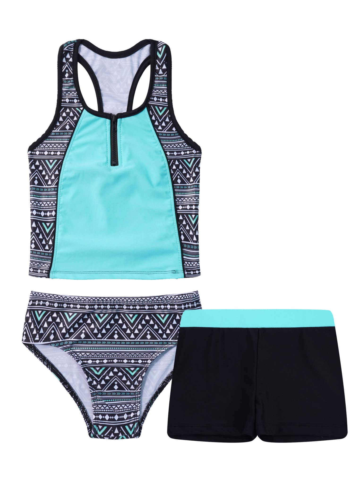 Moily Girls 3-Piece Swimsuit Set — Sleeveless Rash Guard, Triangle Bikini Top, Tutu Skirt