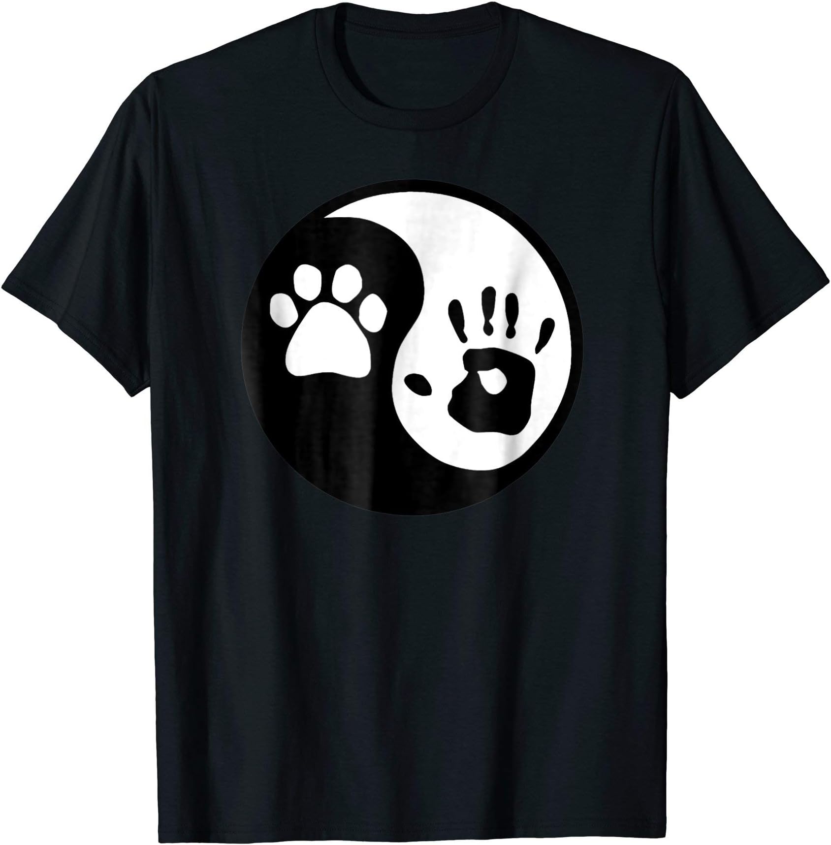 FabTeesDog Paw and Human Hand Print Yin Yang T-shirt T-Shirt