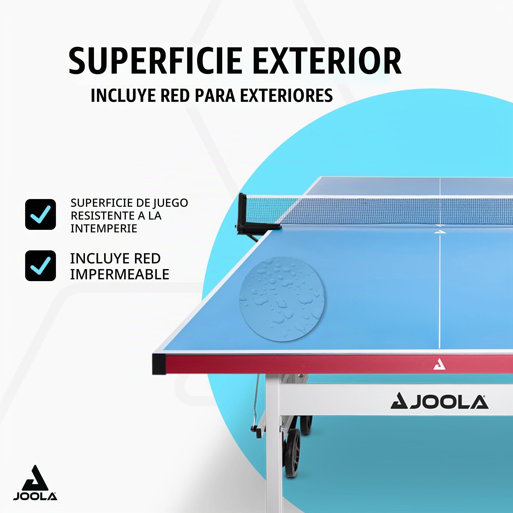 JOOLA Mesa de Ping Pong Exteriores Resistente Intemperie Aluminio Plástico 6mm Plegable Incluye Red