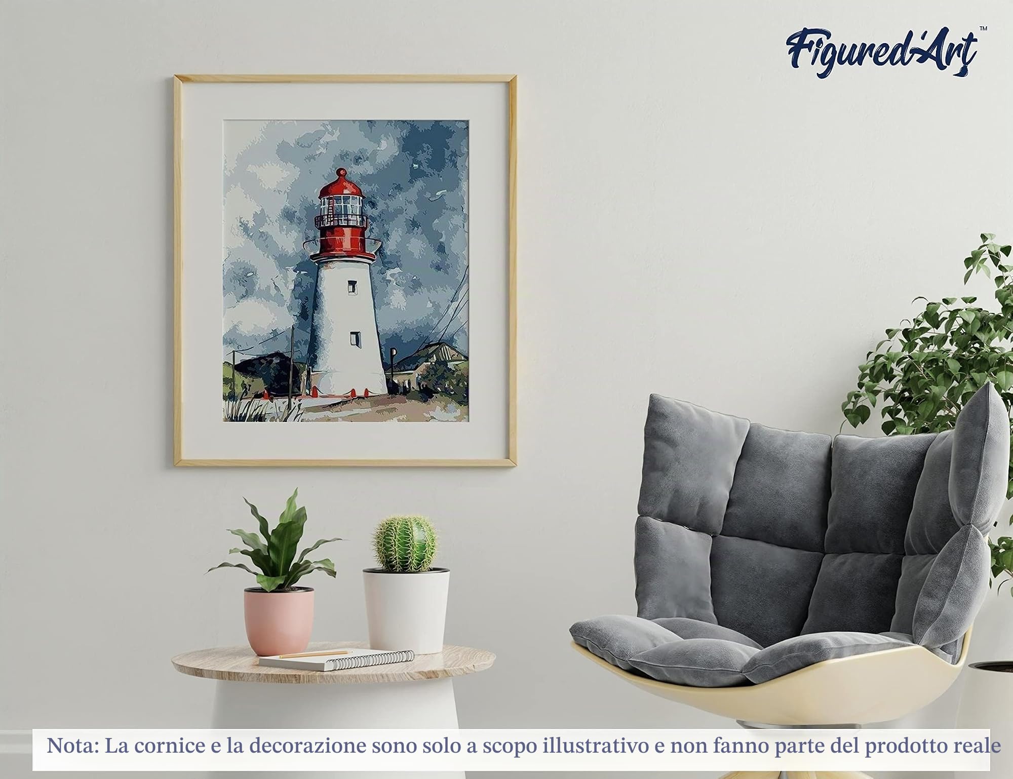 Figured'Art Dipingere con i Numeri - Paint by Numbers Faro Sotto Un Cielo Nuvoloso, Passatempo per Adulti, Kit Completo, Hobby Creativi - Quadri fai da te 40x50cm senza cornice