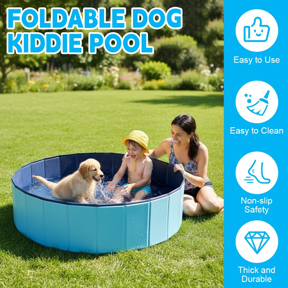 Piscina para Perros, 80x20 cm Piscina para Mascotas Perros, Piscina Infantil Plegable de PVC, Portátil Piscina para Gatos, Piscina Mascotas, Piscina Perro Grande para Interiores y Exteriores