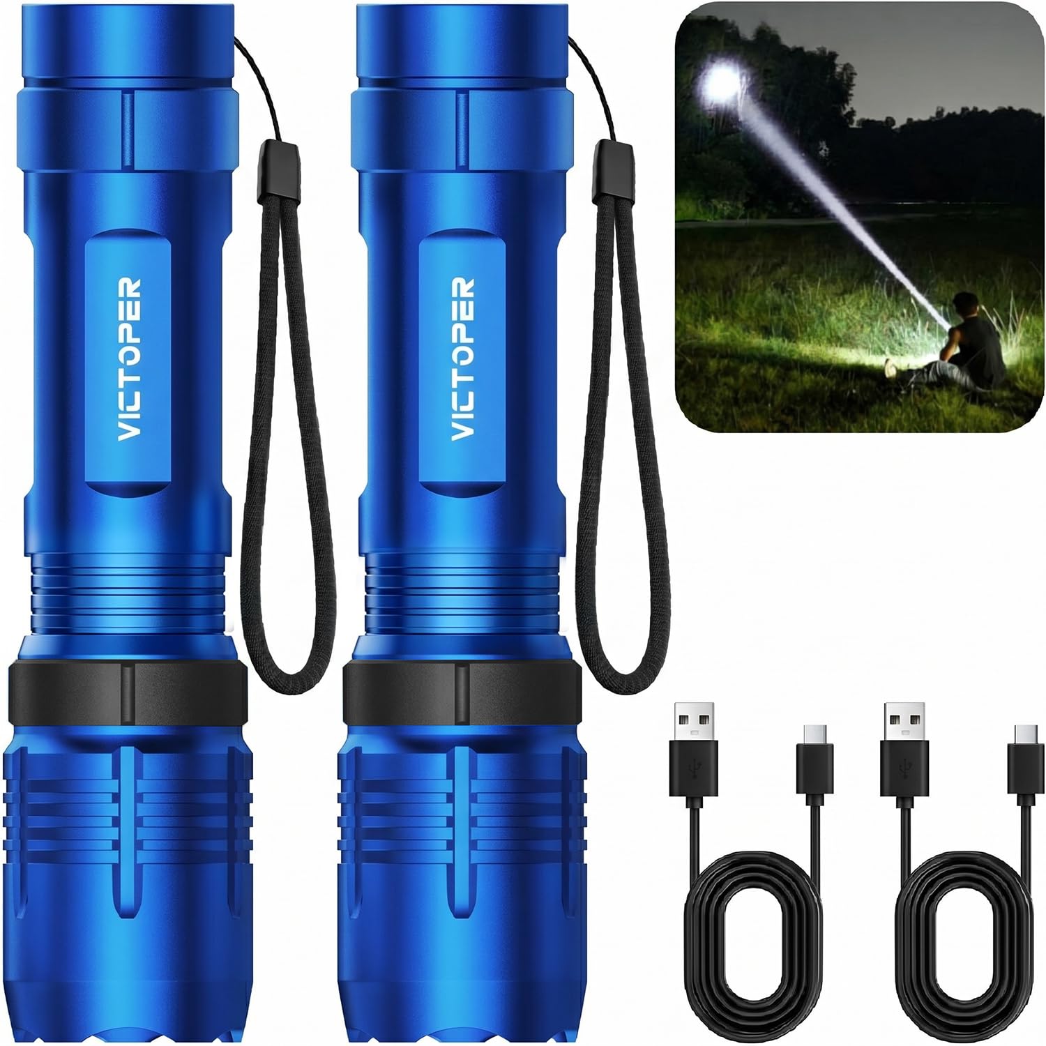 Victoper Red Rechargeabe Flashlight 2 Pack, High Lumens 5 Modes LED Bright Tactical Flashlights, Waterproof Zoomable Flash Light for Outdoor, Gifts for Camping Essentials Gear