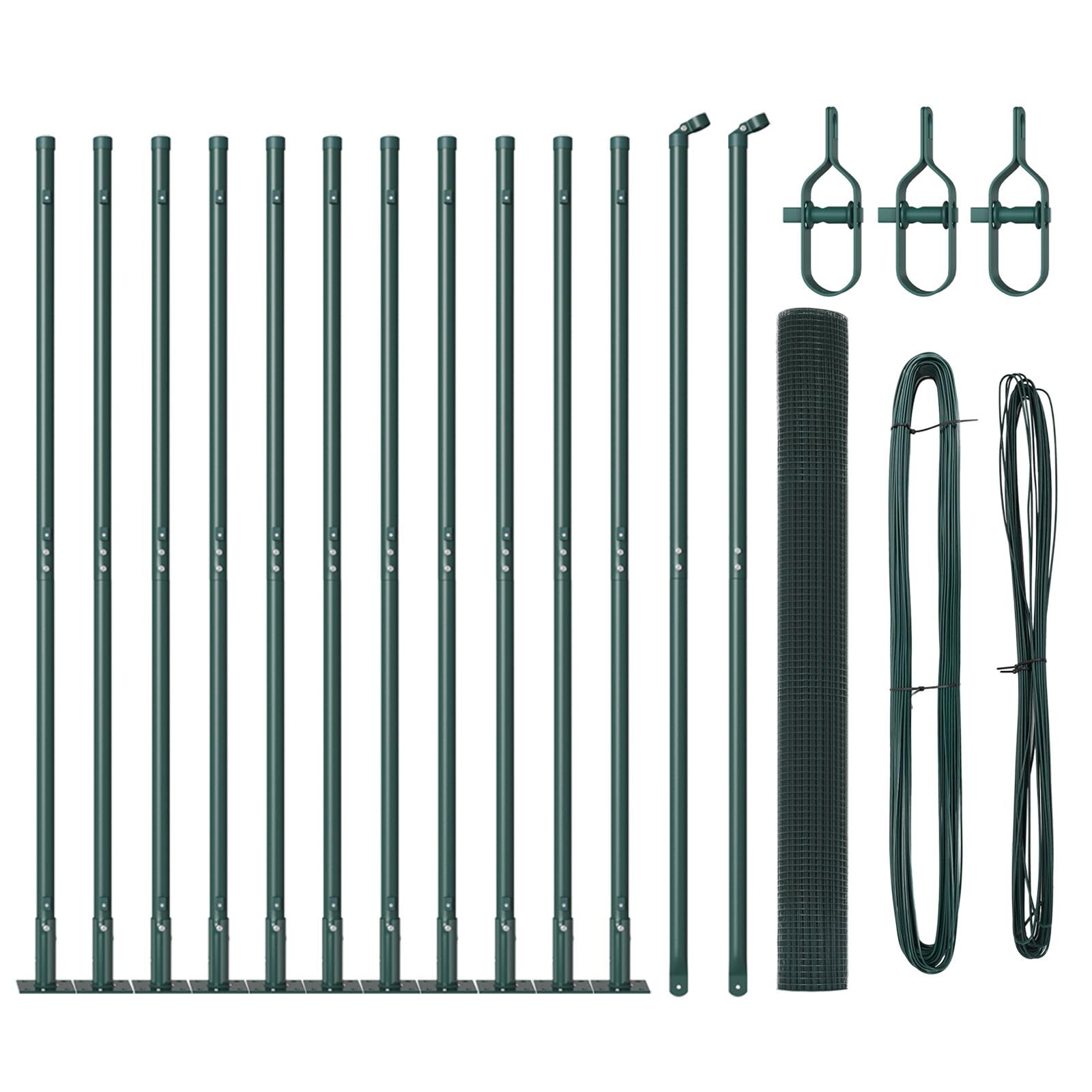vidaXL Mesh Fence with 13 Flange Posts Green 1.4 x 25 m Durable Metal for Border Fences, Installation Outdoor Garden Solution Security Steel