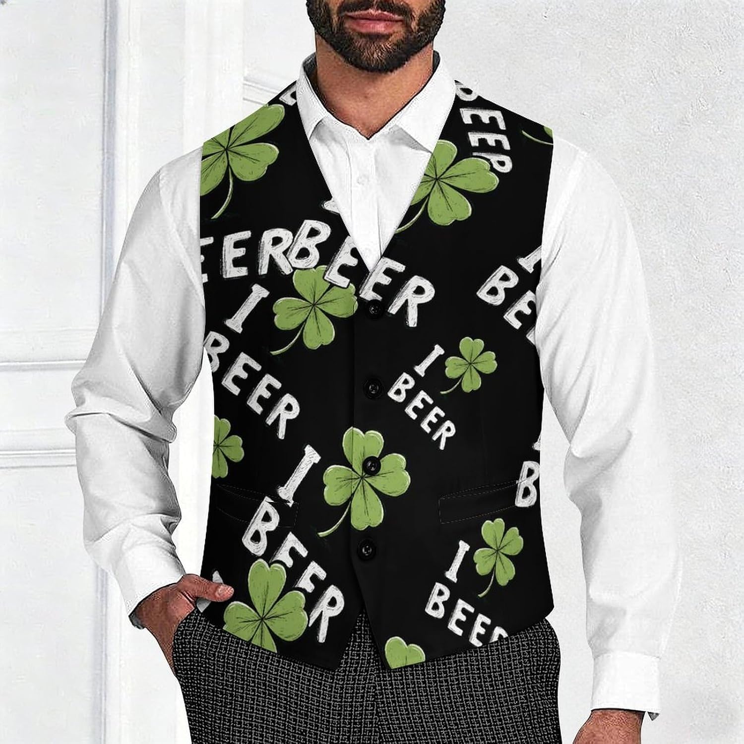 Stpatricks Day Beer Men's Suit Vest Formal Vests Casual Dress Fit Waistcoat Casual Tuxedo for Business