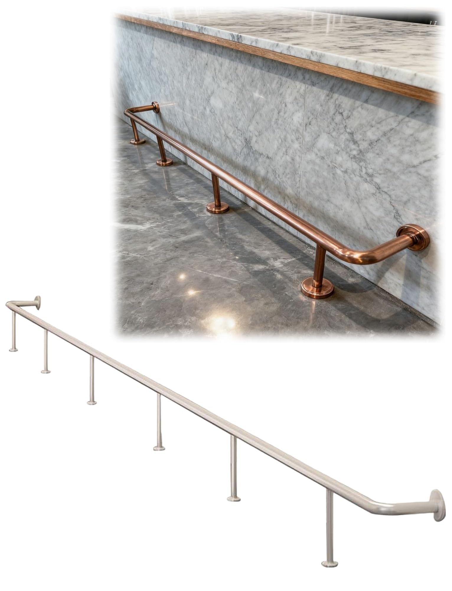 IvyLoutish Brushed Stainless Steel Commercial Bar Foot Rail Kit - 6.6ft (200cm) Foot Rest for Home Pub & Undercounter Installation - Durable Silver Finish