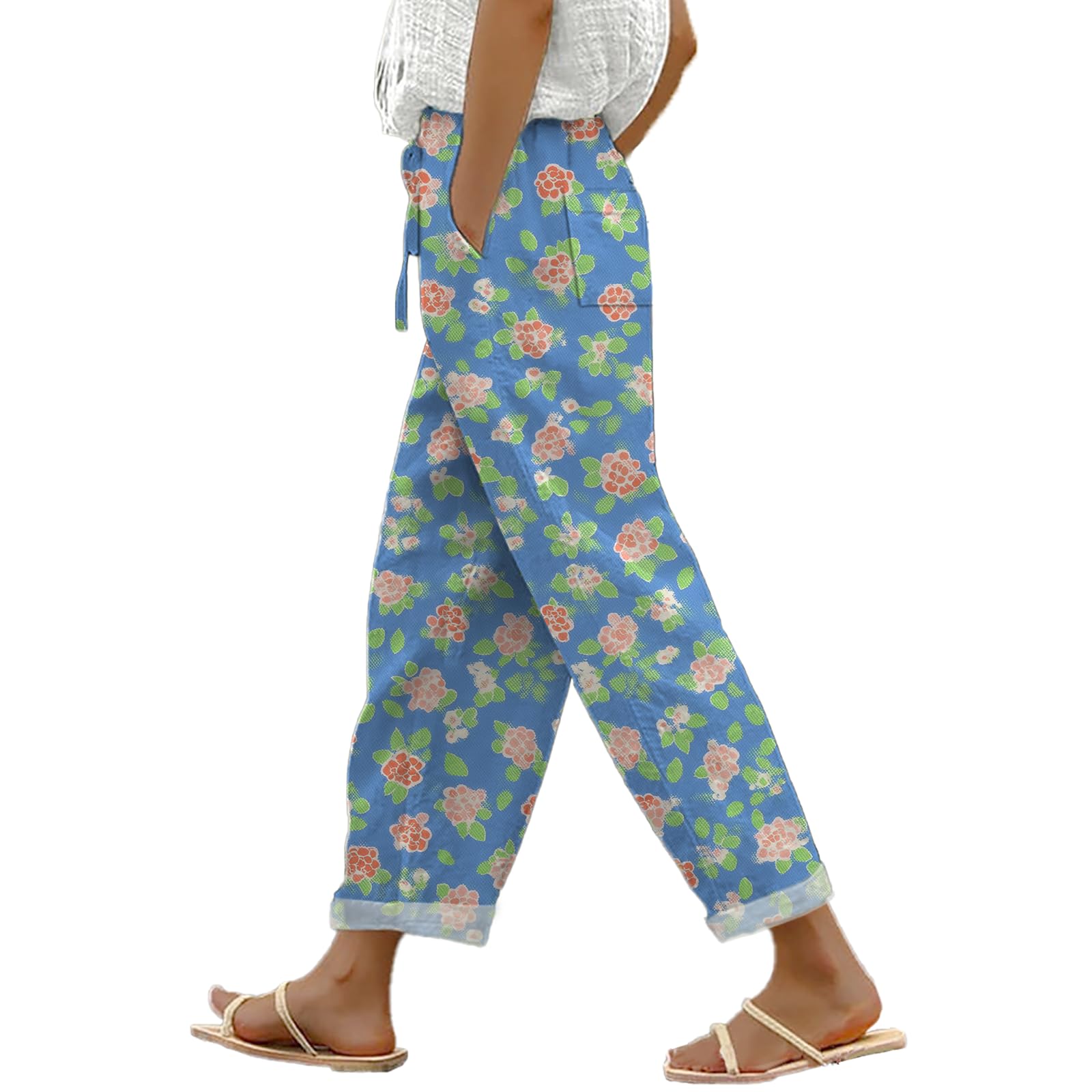 Women Trendy Pants Lightweight Boho Print Wide Leg High Waist Drawstring Palazzo Lounge T…