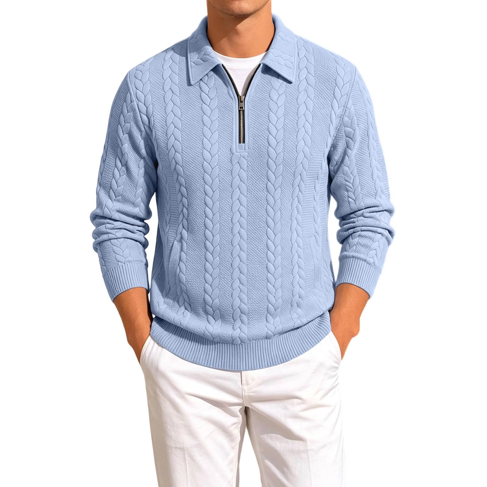 Abrigo de Punto para Hombre con Costuras texturizadas, Manga Larga, Cuello
