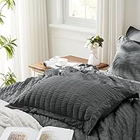 Vista 6 de Zzlpp - Juego de edredón tamaño queen, gris oscuro, de sirsaca, 7 piezas, para todas las estaciones, incluye 1 edredón, 2 fundas de almohada, 2