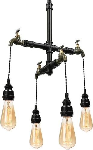 NIUYAO 4-Luz Antiguo Industrial Grifo de Hierro Forjado Colgante Lámpara Iluminación Vintage Steampunk Tubo de Agua en Forma Retro Loft Lámpara