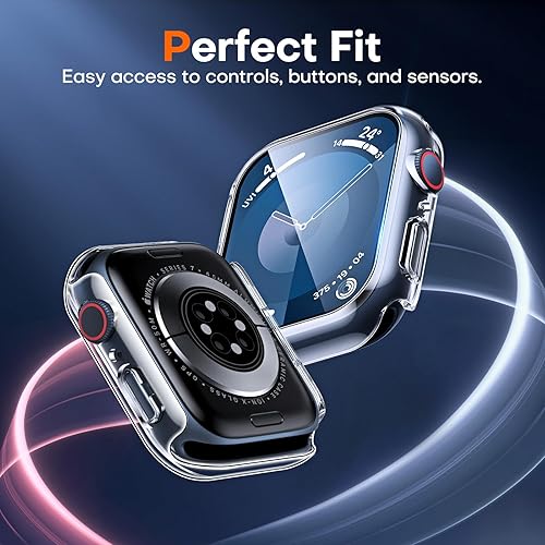 Miniatura 41 de Carcasas Tauri rígida, 2 unidades compatibles con Apple Watch SE Series 6, 5, 4, vidrio templado de dureza 9H integrado, delgada, a prueba