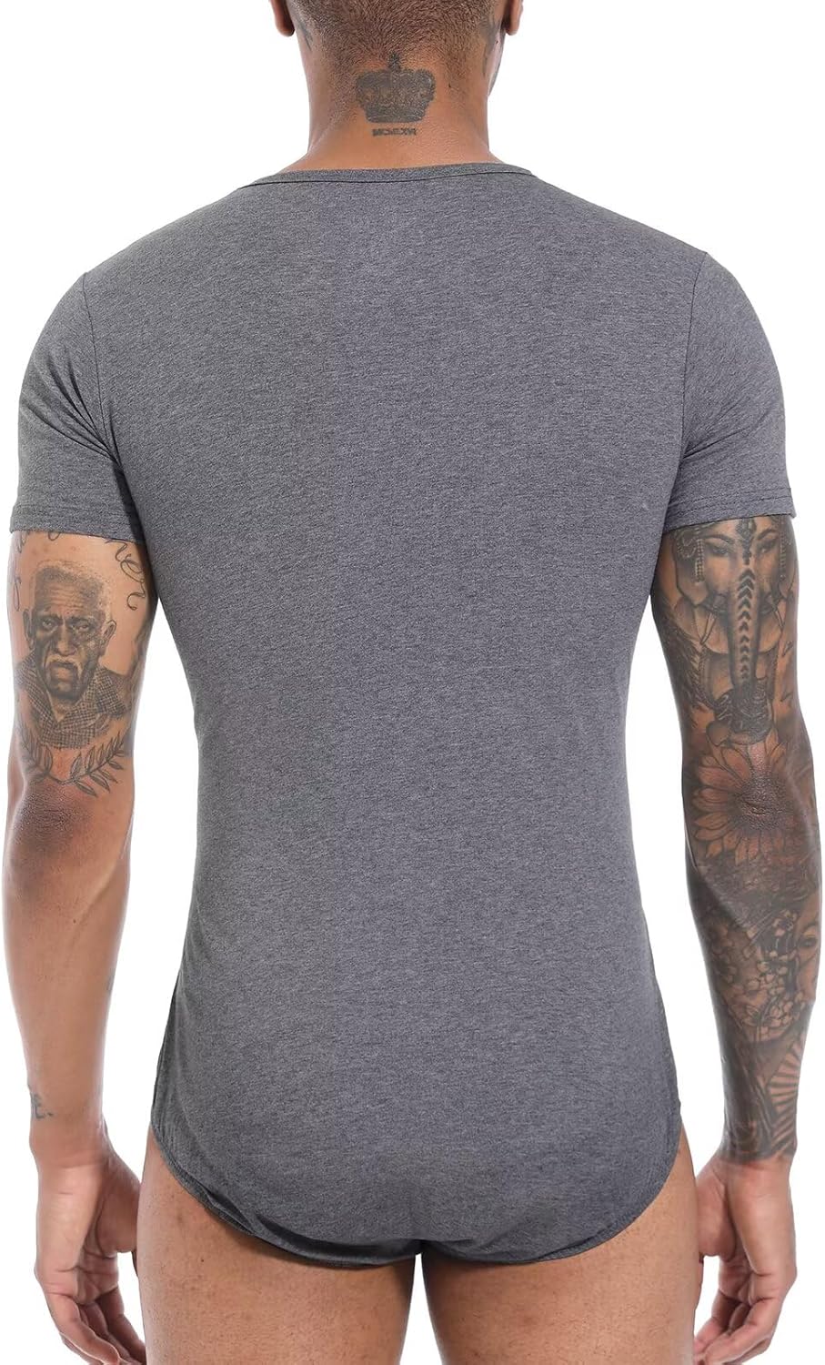 Landofgenie Men Short Sleeve Bodysuit Pajama Bodysuit One Piece Pajamas Rompers Basic Onesie - Image 5