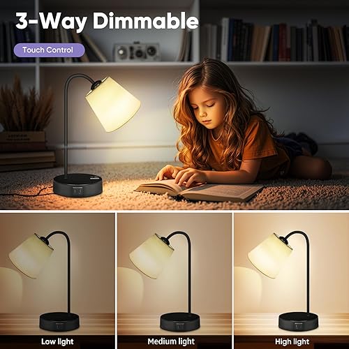 Miniatura 3 de Lámparas de mesa táctiles para dormitorio, lámpara de noche regulable de 3 vías para mesita de noche con puertos USB C+A y tomacorriente, lámpara de