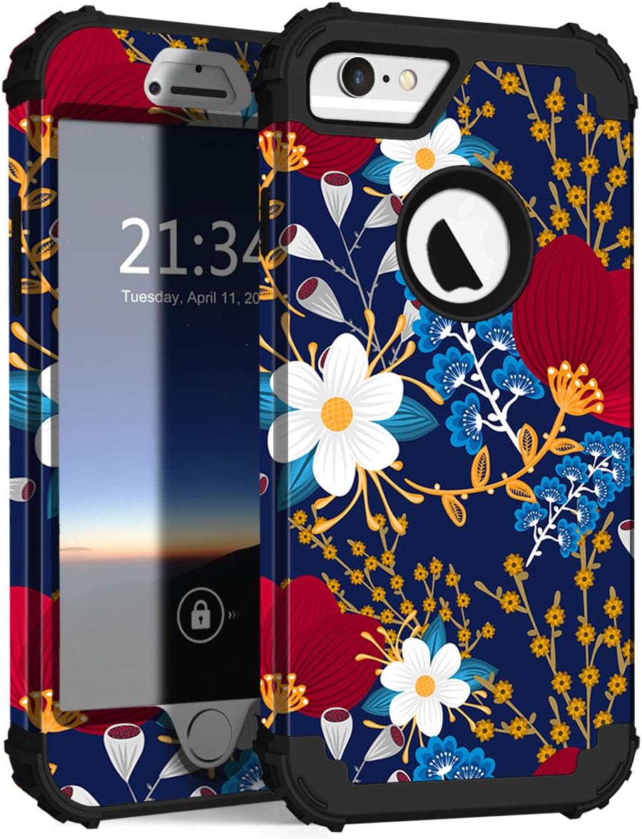 Hocase for iPhone 6s Case/iPhone 6 Case, Shockproof Heavy Duty Soft Silicone Rubber+Hard Plastic Bumper Hybrid Protective Case for iPhone 6s/iPhone 6 (4.7-inch Display) - Creative Flowers