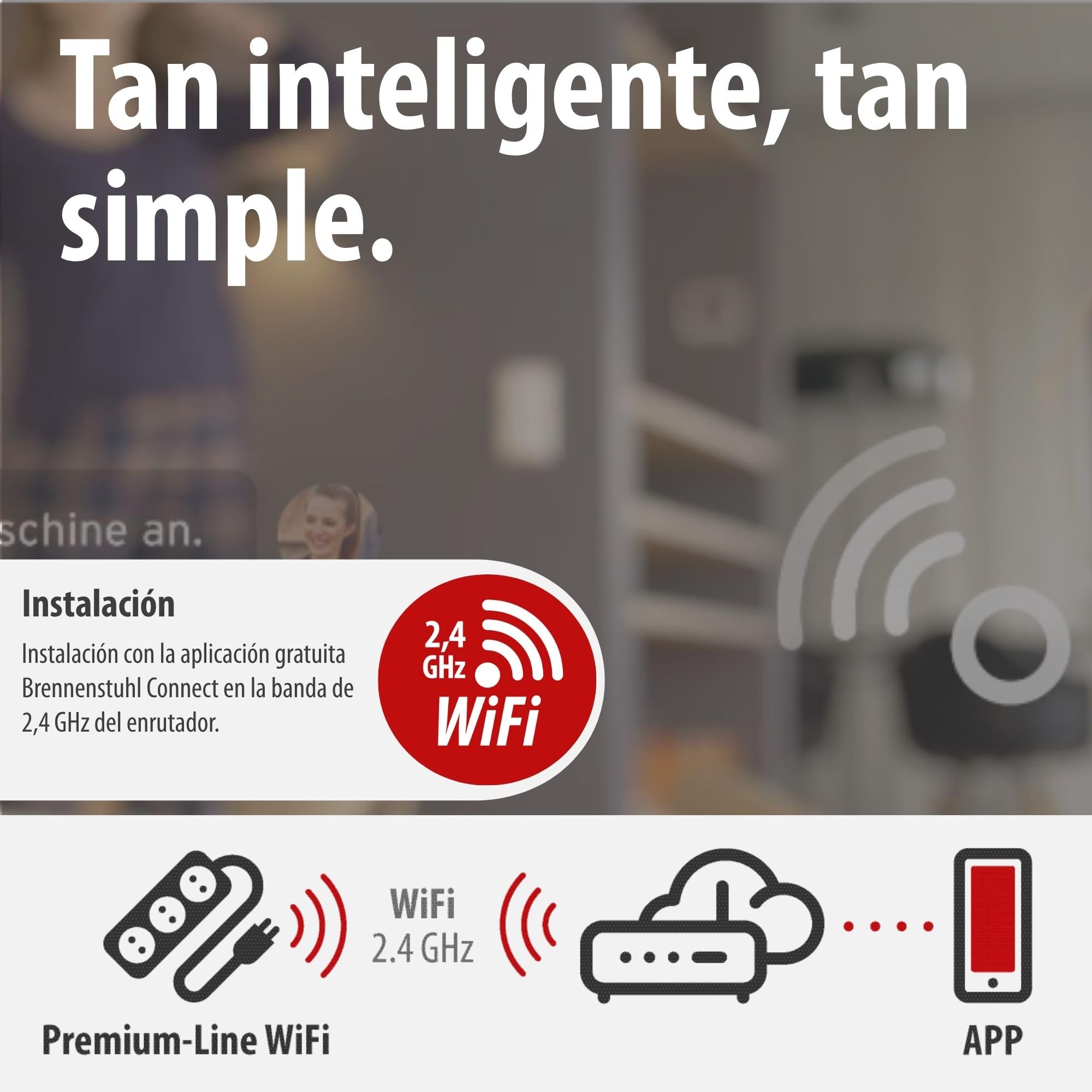 Brennenstuhl Connect Premium-Line Regleta Enchufes WiFi de 6 Tomas con protección Inteligente contra sobretensiones (Amazon Alexa y Google Assistant; App Gratuita; 1.8m; Made in Germany