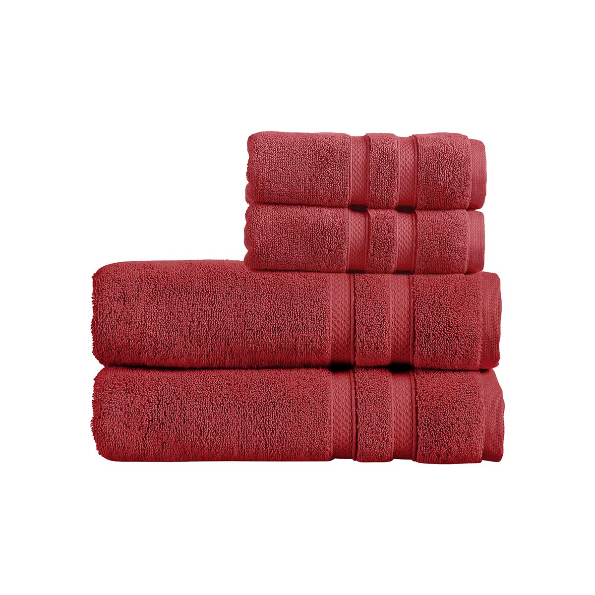 Christy Chroma Red Towel Set | Set of 4 | 2 Bath 2 Hand | Highly Absorbent Heavyweight 675GSM | Bold and Bright | Soft Smooth Bathroom Shower Towels | 100% Cotton | Rouge