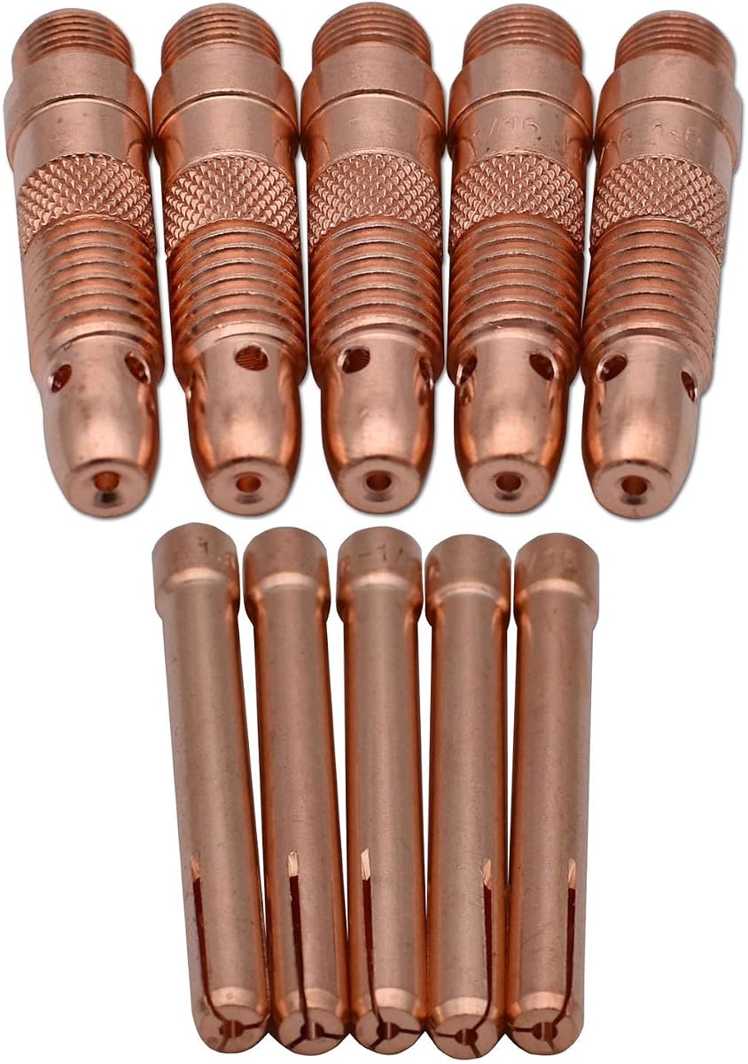 TIG Collet Body 10N31 (1/16") & Collet 10N23 Fit TIG Welding Torch 17 18 26 | GZTIGWELD 10Pcs Collet Body 10N31 (1/16") & Collet 10N23 (1/16") Consumables KIT for TIG Welding Torch 17, 18 and 26