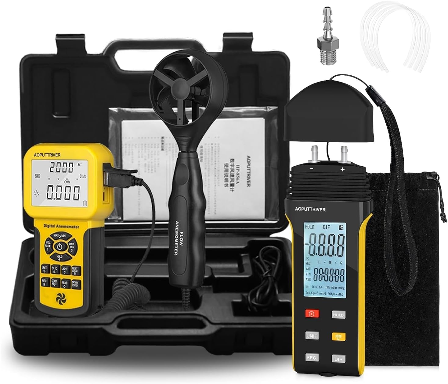 AP-846A CFM Anemometer Air Flow Meter with HVAC Manometer Digital Gas Pressure Meter AP-189A Manometer HVAC (2Packs)