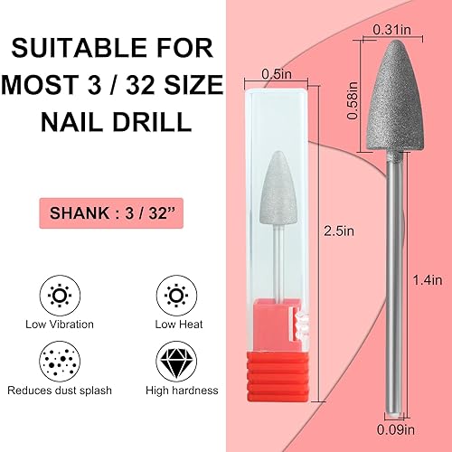 Miniatura 2 de Brocas de uñas acrílicas de diamante de 332 pulgadas con estuche, brocas de carburo puntiagudas de cuarzo para uñas, brocas quitcutículas,