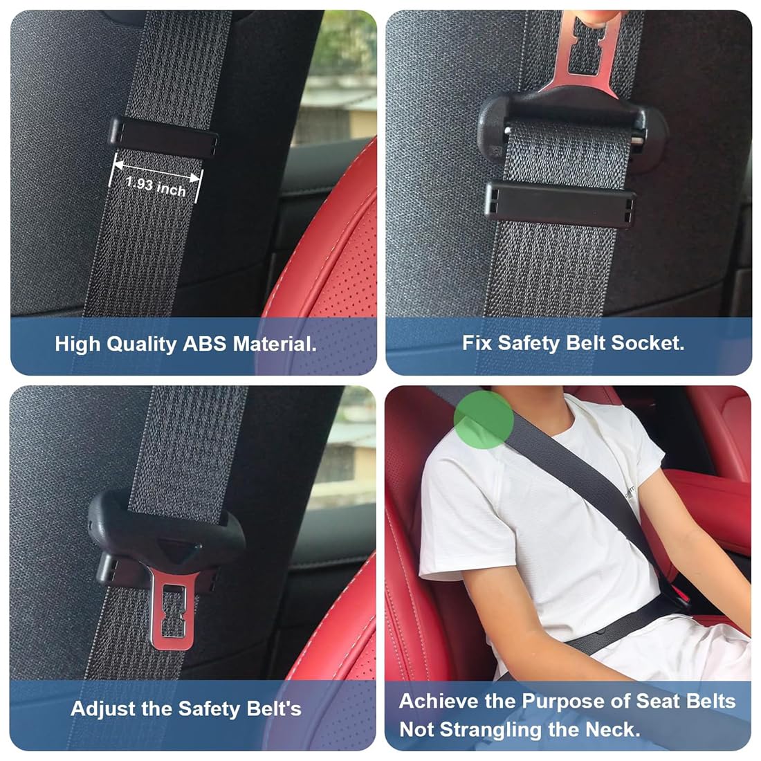 2 Unidades Universal Ajustador de Cinturon Silla, Reductor de presión para hombros y cuello, Soporte de Cinturon Silla, Asiento de Coche cinturón de Seguridad Ajustador niños Cinturones de retención