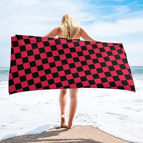 Miniatura 4 de Toalla de playa a cuadros rojos y negros ligeros para piscina, toallas de baño de secado rápido para hombres y mujeres, 27 x 55 pulgadas
