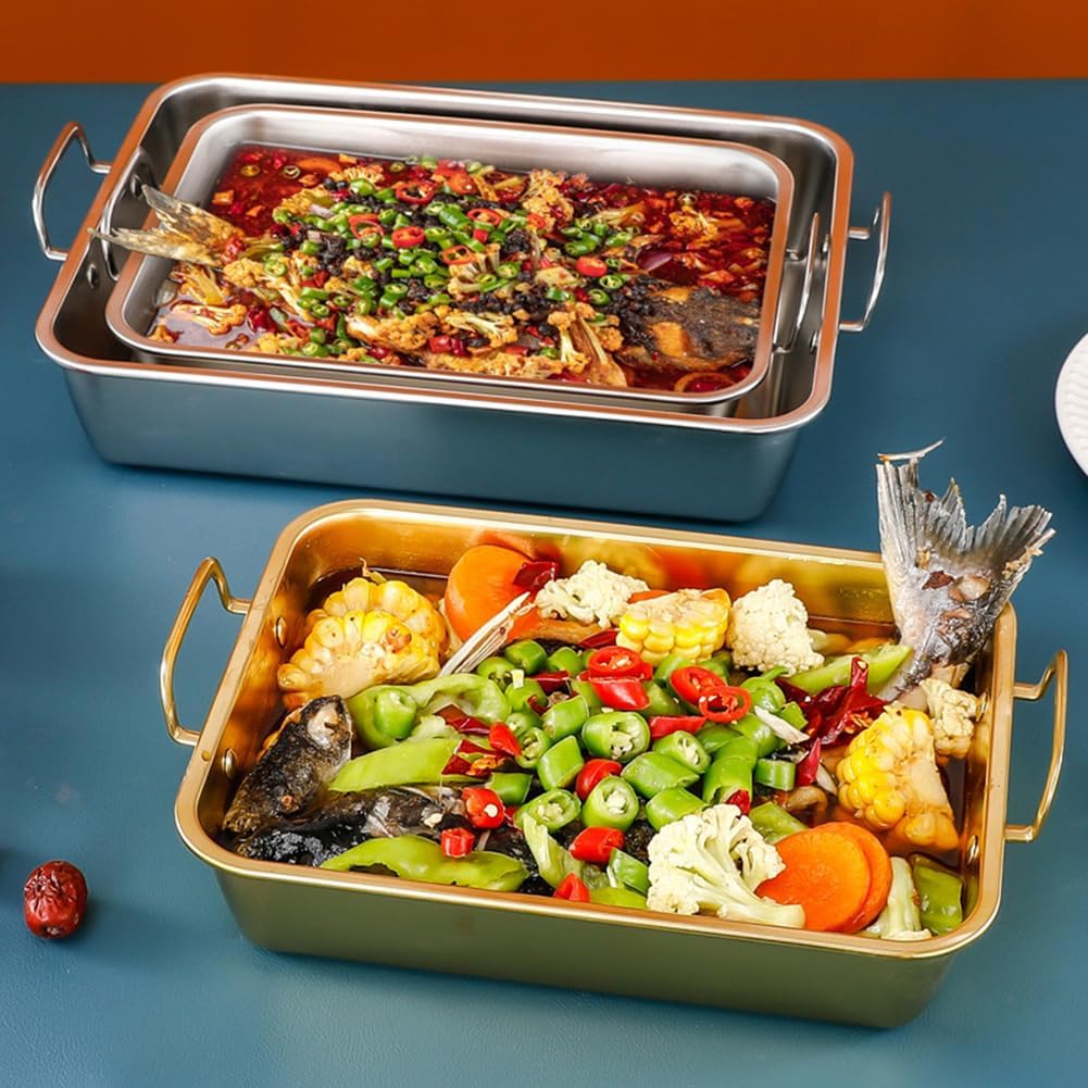 Padella per paella in acciaio inossidabile, padella per servire frutti di mare profonda con doppi manici, padella antiaderente non rivestita per pentole da cucina domestica
