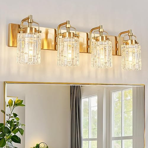 Miniatura 10 de Moderna lámpara de tocador de 4 luces con pantalla de cristal – Lámparas de baño cromadas sobre espejo Cromado,Negro Oro,Negro