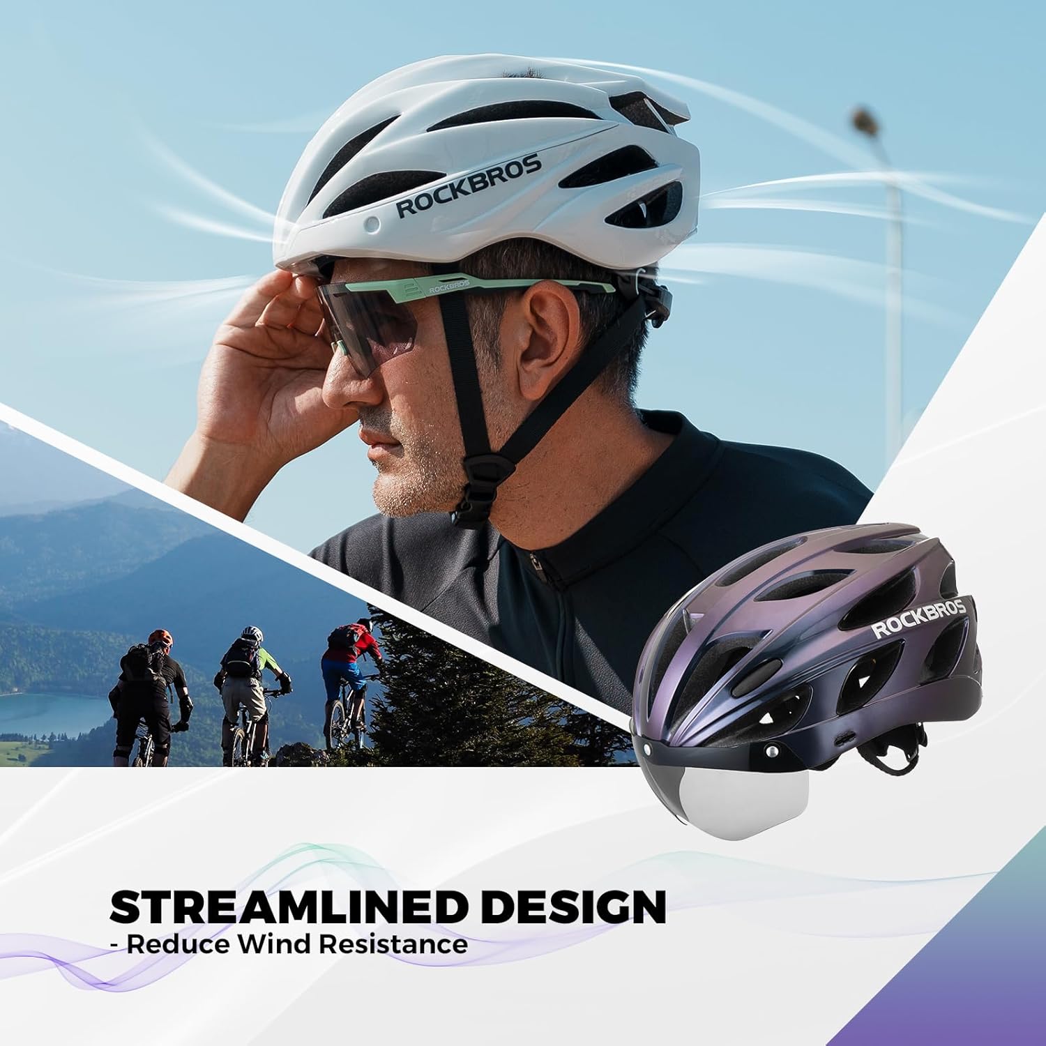 ROCKBROS Bike Helmet for Adult Men Women with Suggested Fit 58-65cm, Detachable Magnetic Goggles & Sun Visor, Lightweight with Adjustable Side and Chin Strap, Suitable for Myopia Glasses - Image 8