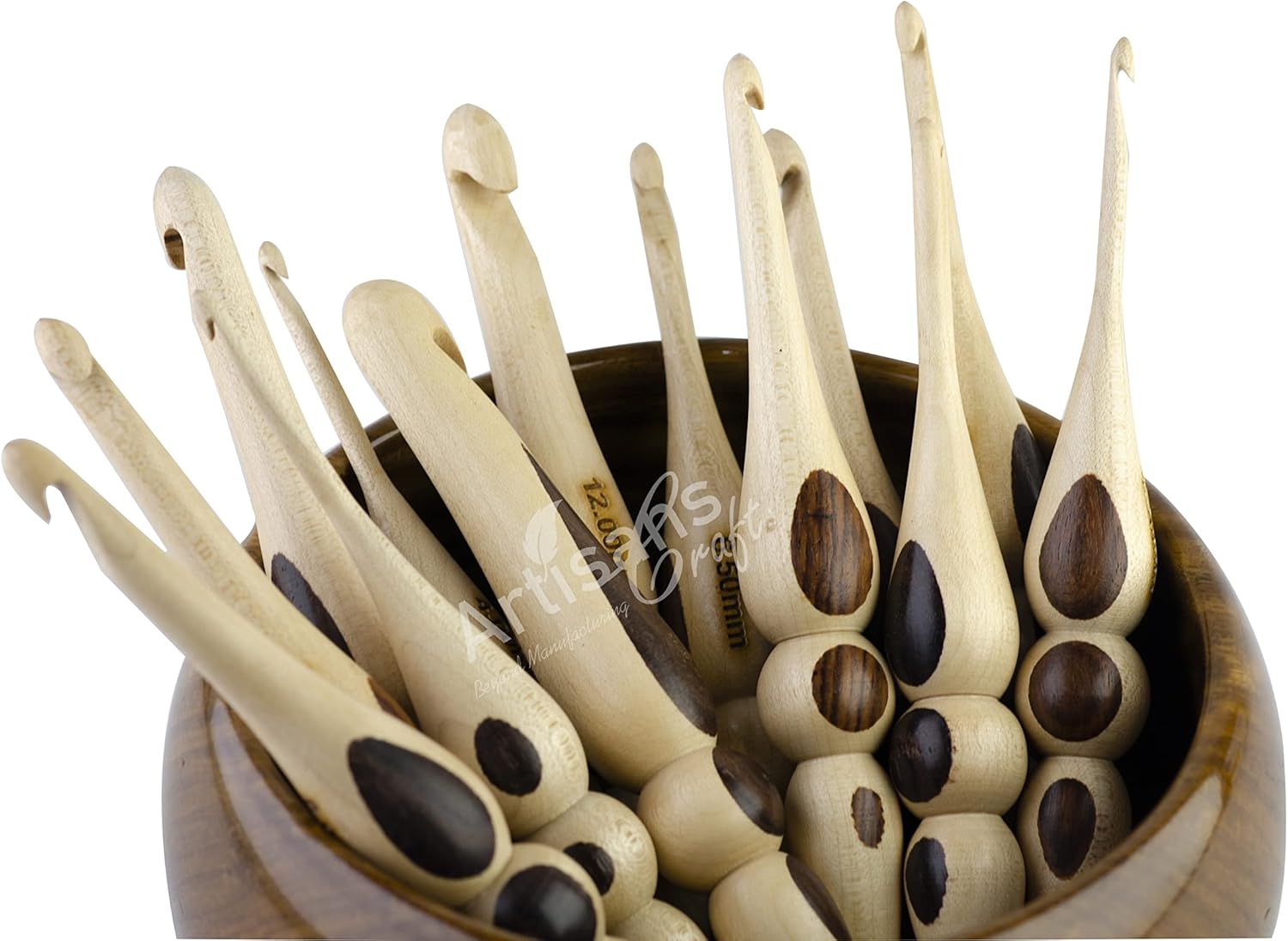 13 Sizes Crochet Hooks Set, 3.5 MM to 16 MM, Ergonomic Crochet Hooks for Arthritic Hands, Knitting & Crocheting Needles, Extra Long Crochet Hooks (Set of 13 + Yarn Bowl 7x4, Multiwood Turned)