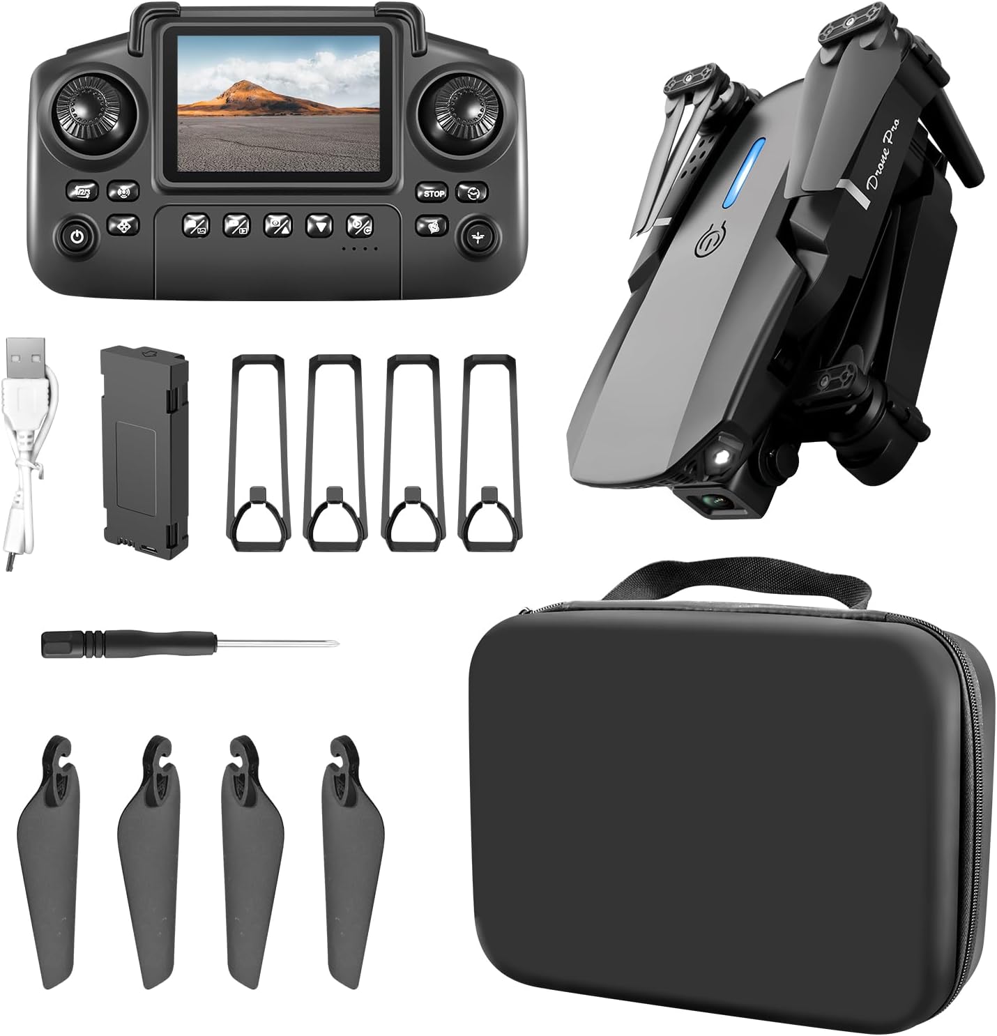 ikaufen E88 Drone with Built-in screen control, Camera for Adults RC Drone With 720P HD Dual Camera WiFi FPV Foldable Quadcopter Aircraft +1 Battery (E88 Dual camera Black)