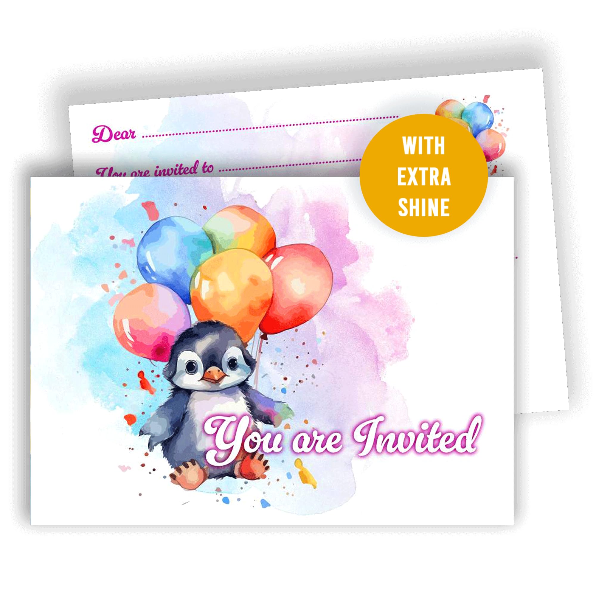 Edition Colibri โ Penguin Birthday Party Invitations for Boys and Girls โ Set of 10 Fill-in Cards โ A6 โ Cute Animal Design with Balloons โ Kids Party Invitation