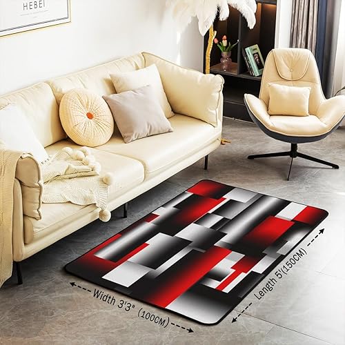 Miniatura 2 de jejeloiu Alfombra geométrica negra y roja de 5 x 7 pulgadas, diseño 3D, arte abstracto, para sala de estar, dormitorio, geometría, rectangular,