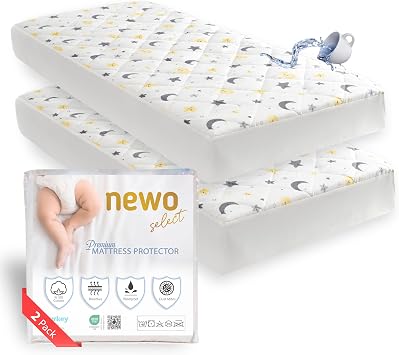 Waterproof Crib Mattress Protector Sheets,%100 Cotton Fabric, Absorbent Crib/Toddler Mattress Protector, Quilted, Certified, Noiseless Machine Wash, Moon&Star Pattern 52"x28" Small Single, 1, Pack