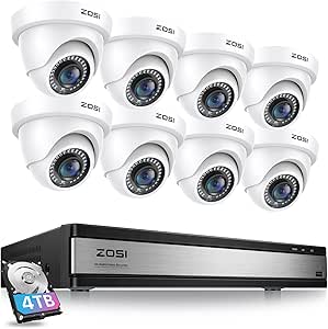 ZOSI H.265+ 16 Channel Security Camera System 1080p,16 Channel CCTV DVR with 4TB HDD, 8 x 1080p Indoor Outdoor Dome Camera, 80ft Night Vision, 105° View Angle, Remote Control, Alert Push asin的图片
