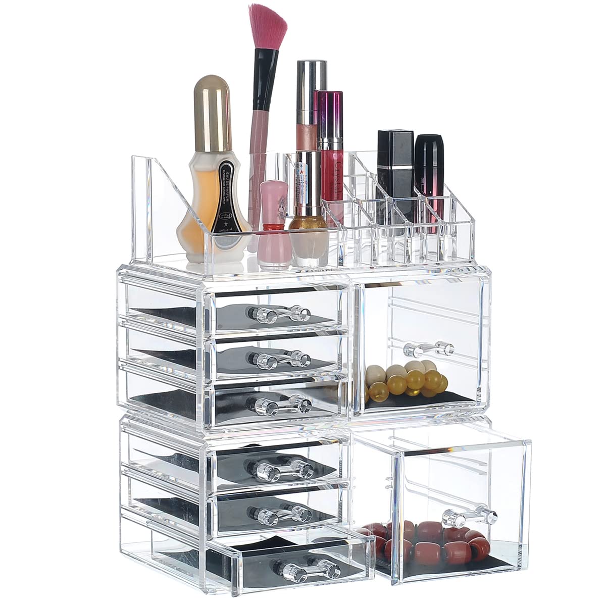 Cassettiera per Trucco,Organizer per Cosmetici,Set Porta pennelli per Gioielli in Acrilico Trasparente,6 cassetti Piccoli,3 cassetti Grandi e 2 cassetti Quadrati,Ideale per Bagno,cassettiera,
