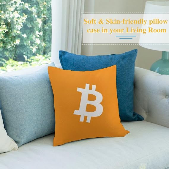 Bitcoin Decorative Throw Pillow Cover, Holland Velvet, 18x18 Inch, Hidden Zipper, Square, Washable, Cryptocurrency Theme (Color 1)