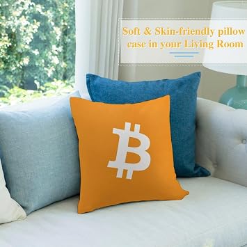 Bitcoin Decorative Throw Pillow Cover, Holland Velvet, 18x18 Inch, Hidden Zipper, Square, Washable, Cryptocurrency Theme (Color 1)