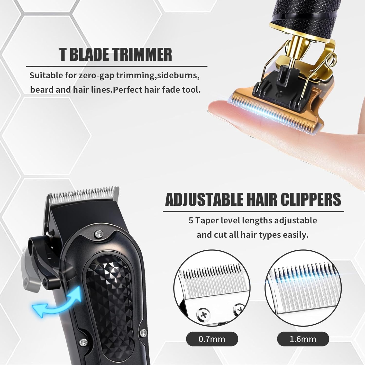 Professional Hair Clipper and Shaver Set, Hair Clippers for Men, T-Shaped Sideburn Trimmers, Cordless Hair Clippers and Shaving Kit. - Image 4