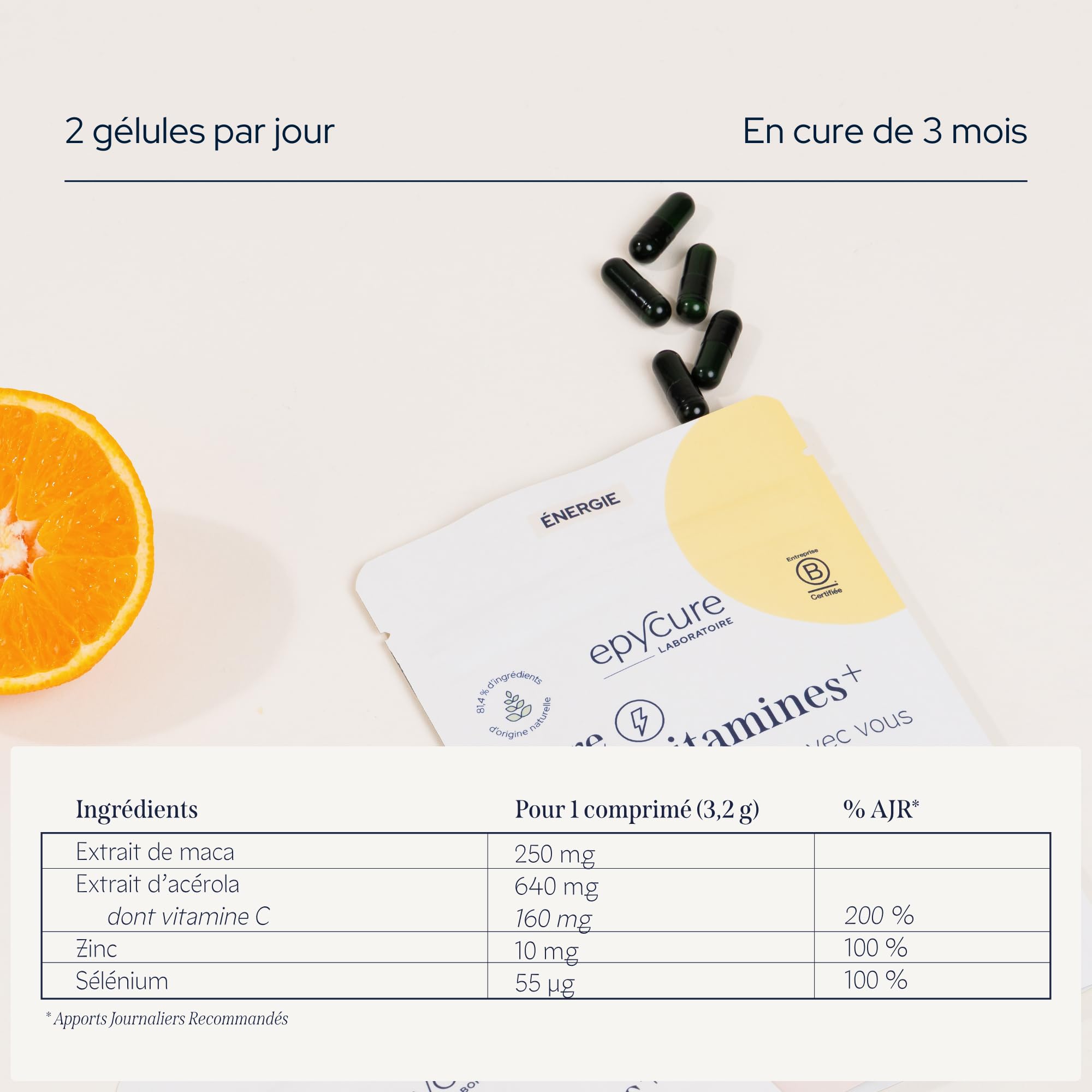 EPYCURE - Cure Multivitamines + - Combat Fatigue Physique & Mentale, Réduit Stress, Détend - 87% Naturel - Rhodiole, Magnésium, Vitamines B3, B6, D3, Fer - Vegan - Fabriqué en France (Coffret de 3)