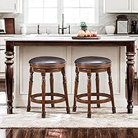Vista 9 de ERGOMASTER Juego de 2 taburetes de bar giratorios de 29 pulgadas, madera de caucho, marrón