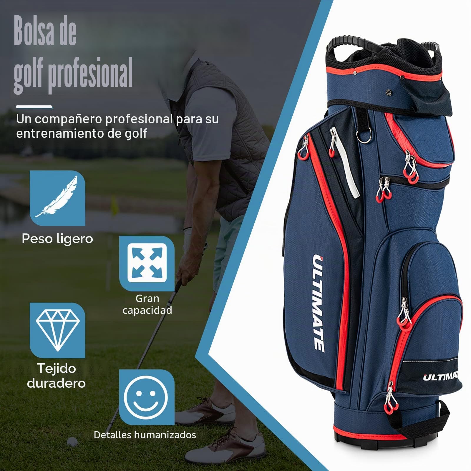 GYMAX Bolsa de Golf para hasta 14 Palos de Golf, Impermeable, con Relleno de Lluvia y Base Fuerte, Bolsa de Viaje de Golf con Asa y Correa Trasera, para Clases de Rango y Ejecutivo