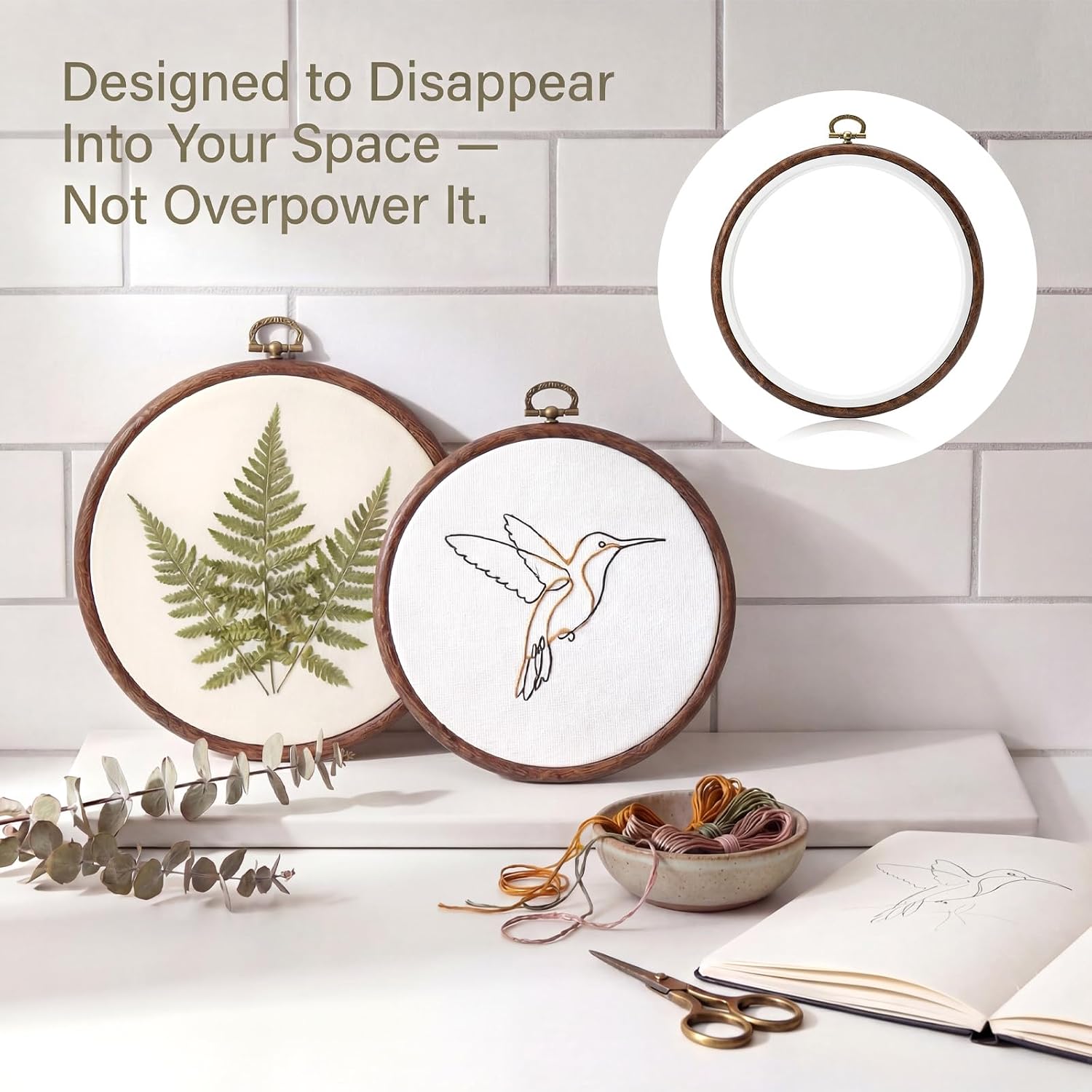Dplolng 2 Pcs 6 Inch Embroidery Hoop,Faux Wood Embroidery Hoop Round Cross Stitch Ornament Frames for Art Craft Sewing and Hanging Ornaments Decoration