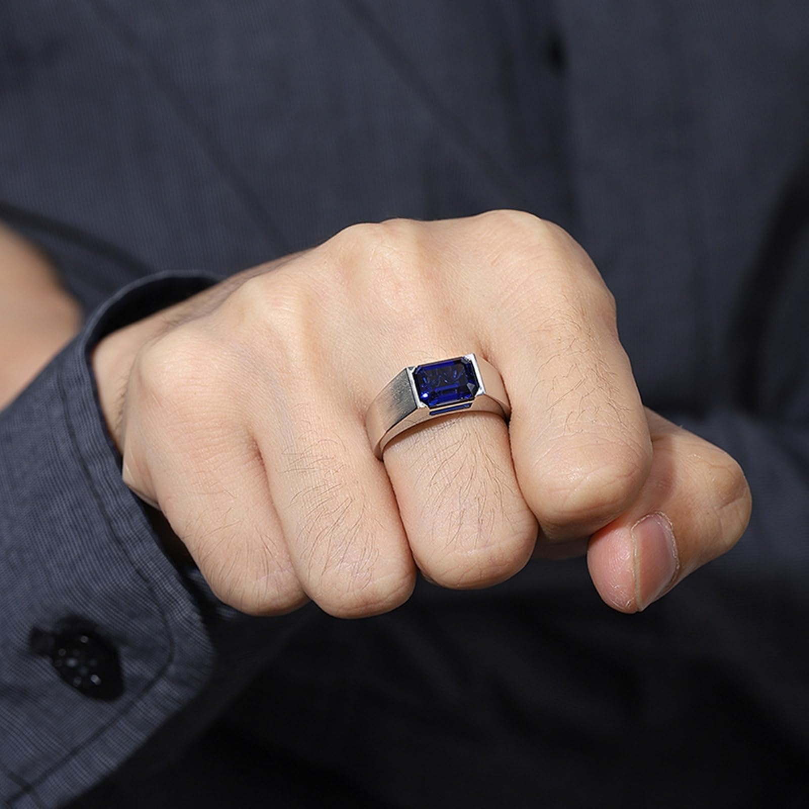 Anello nuziale in vero oro con zaffiro 3,5 ct, opaco, 375/585/750, da uomo, in oro bianco 9 K/14 K/18 carati